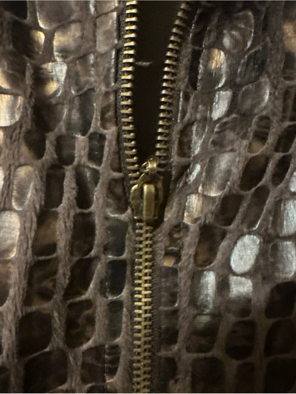 Ruby Rd. Croc-Embossed Metallic Brown Leather Jacket - Picture 3 of 13